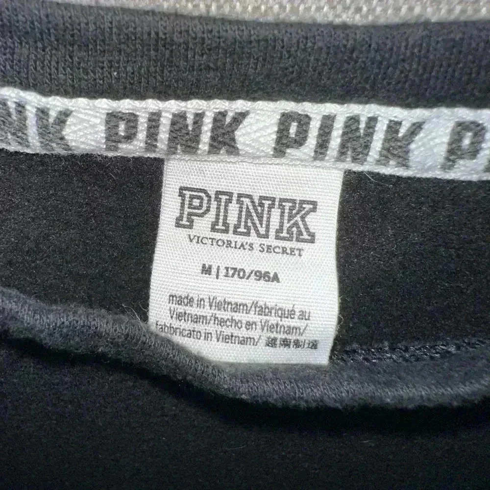 Pink by VS Black & White Logo Back Long Sleeve Cropped Sweatshirt Women Sz M - Picture 3 of 6